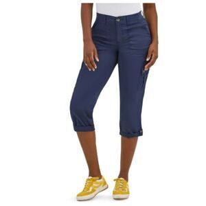 Lee Navy Cargo Capri Pants Size 4 Cuffed Stretch Cotton Spandex Pockets